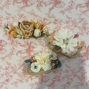 Floral Hair Clip Set - Cream, Tan, Gold